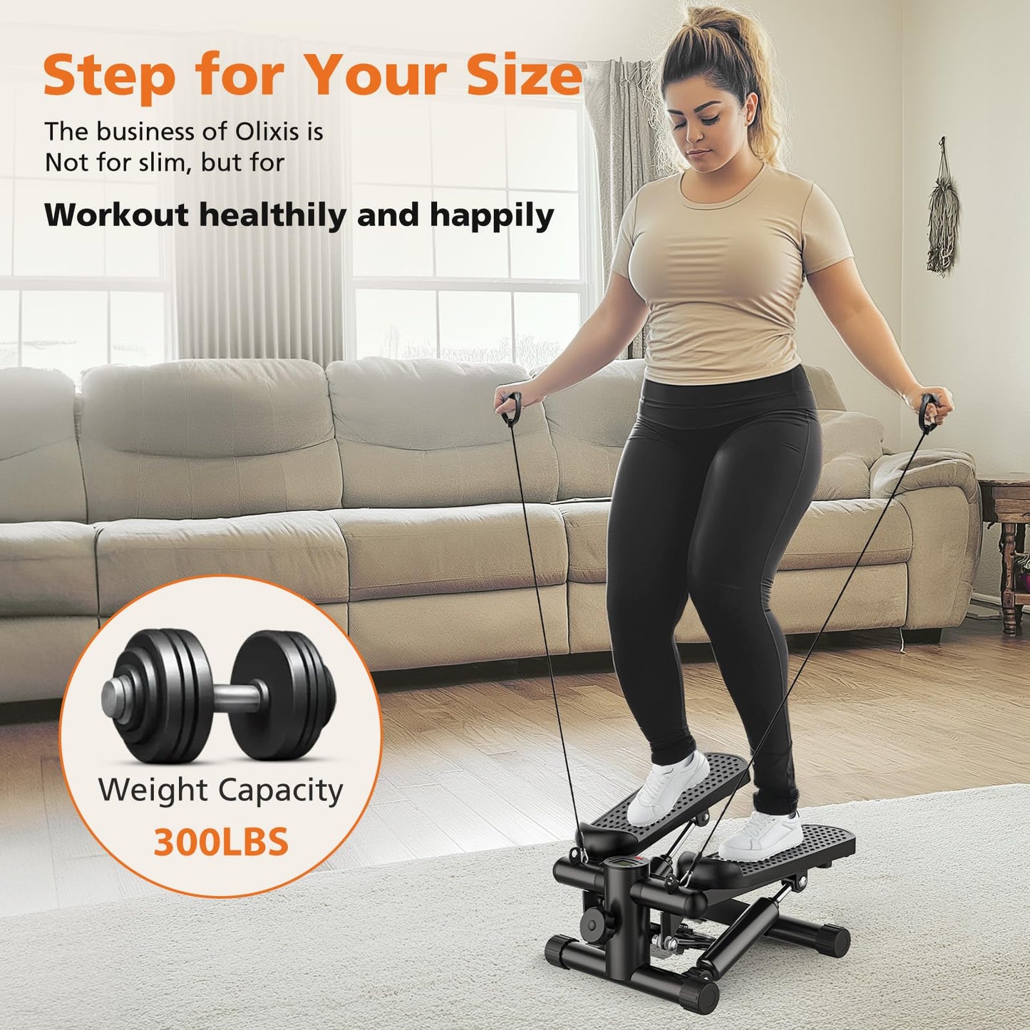OLIXIS Steppers for Exercise at Home Workout Equipment, Mini Stepper Exercise Machine 300lbs, Twist Step with Resistance Bands, Cardio Weight Loss Equipment Home Fitness,Black
