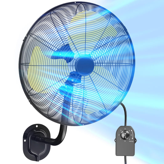 20" Heavy Duty Wall Mount Fan, 3 Speeds, 7200 CFM High Velocity Industrial Fan, Indoor Oscillating Wall Fan, Metal Outdoor Fan for Commercial Use, Shop,Gym,Patio,Garage, Warehouse