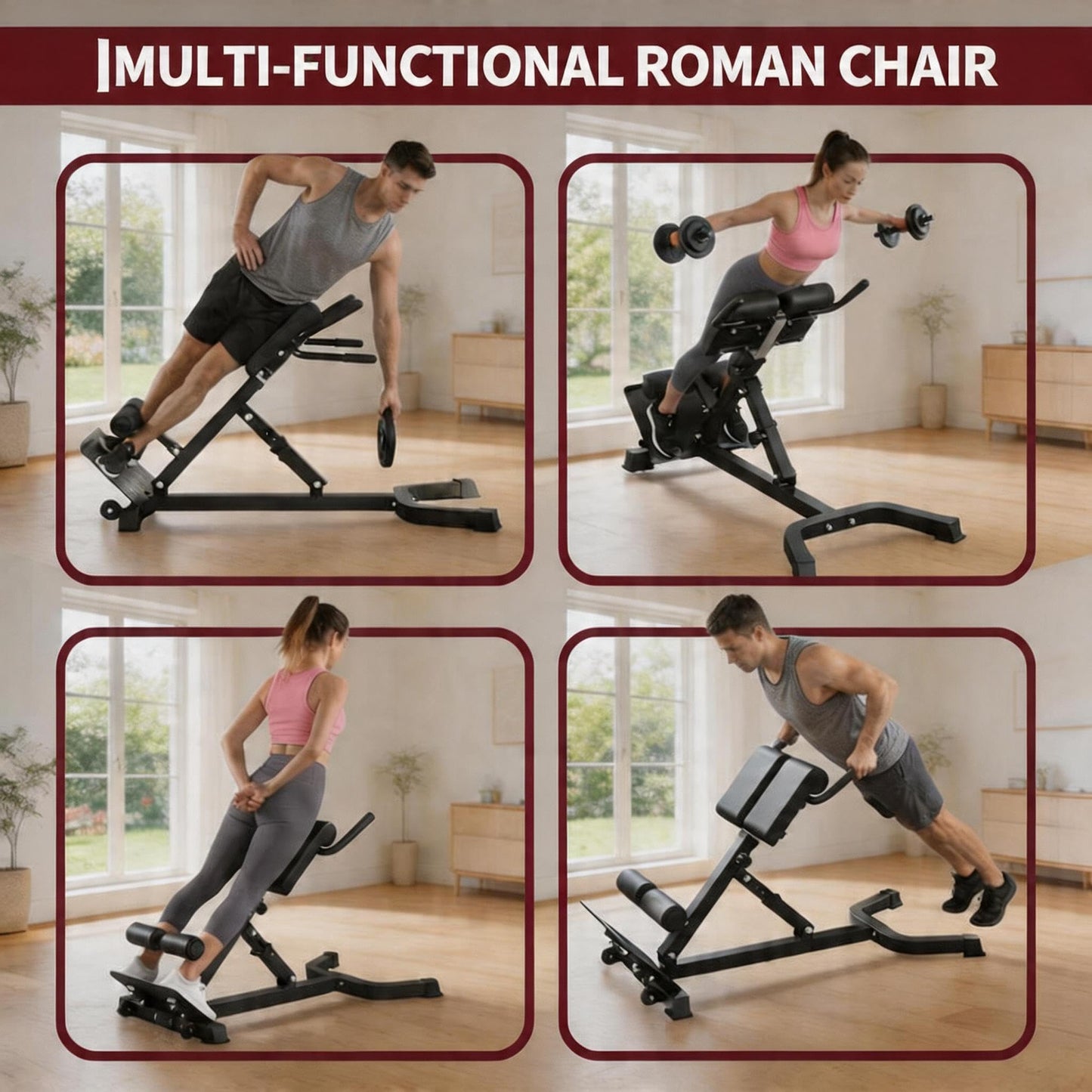 6 Height & 5 Angle Adjustable Roman Chair Hyperextension Bench - Multi-Function Back Extension Machine for Glutes, Hamstrings & Core - Foldable with Transport Wheels for Home Gym