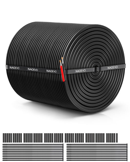 NAOEVO 18 Gauge Wire 2 Conductor Electrical Wire, 18 AWG Stranded PVC Cord, 12V Low Voltage/Tinned Copper/Flexible Cable for Automotive Wiring, Lamp Cord, Marine Cable (500FT)