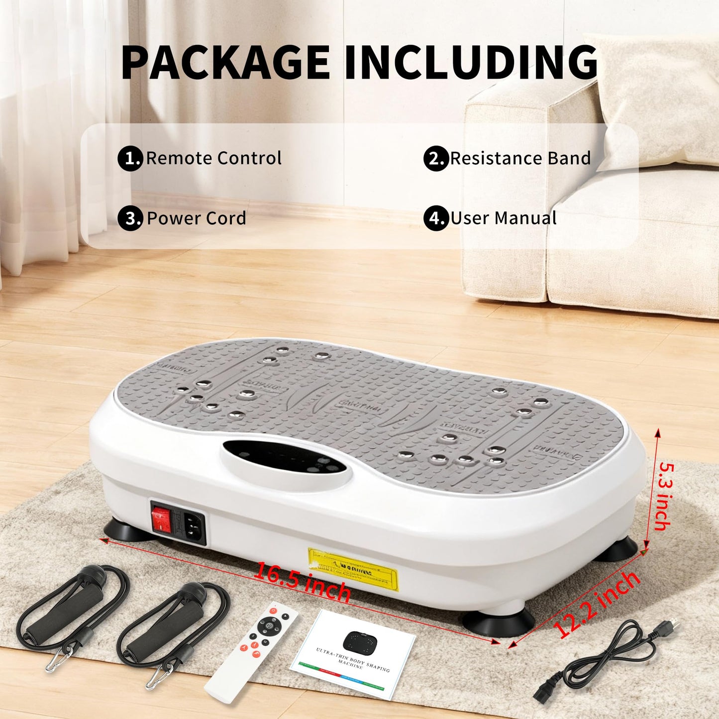 XIHEIMA Vibration Plate Exercise Machine for Lymphatic Drainage, Whole Body Fitness Workout Equipment Stand Shake Board Sport Gym for Weight Loss Fat Burner for Women Men (White)