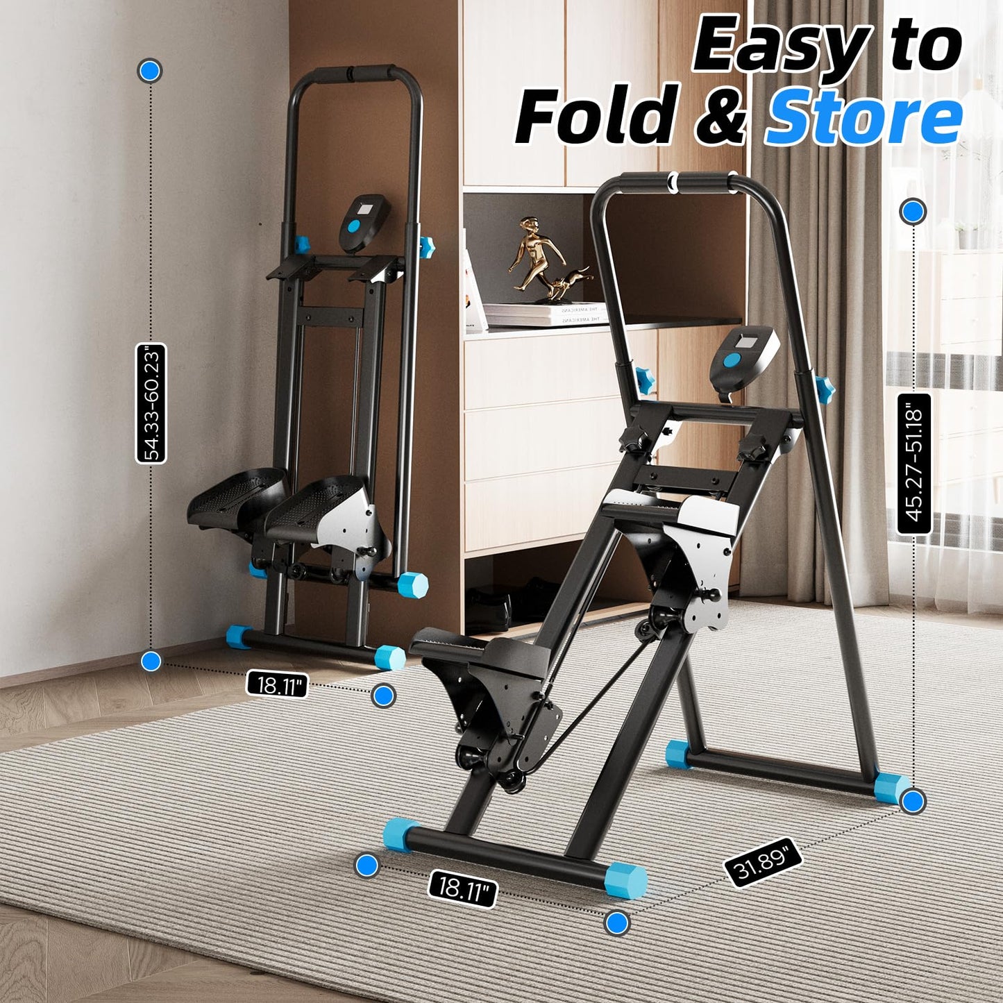 ZCMHAXJ Foldable Stair Stepper for Home, Adjustable Stair Climber with 4 Heights & 3 Angles, Compact Folding Vertical Stair Master for Exercise at Home for Full-Body Workout