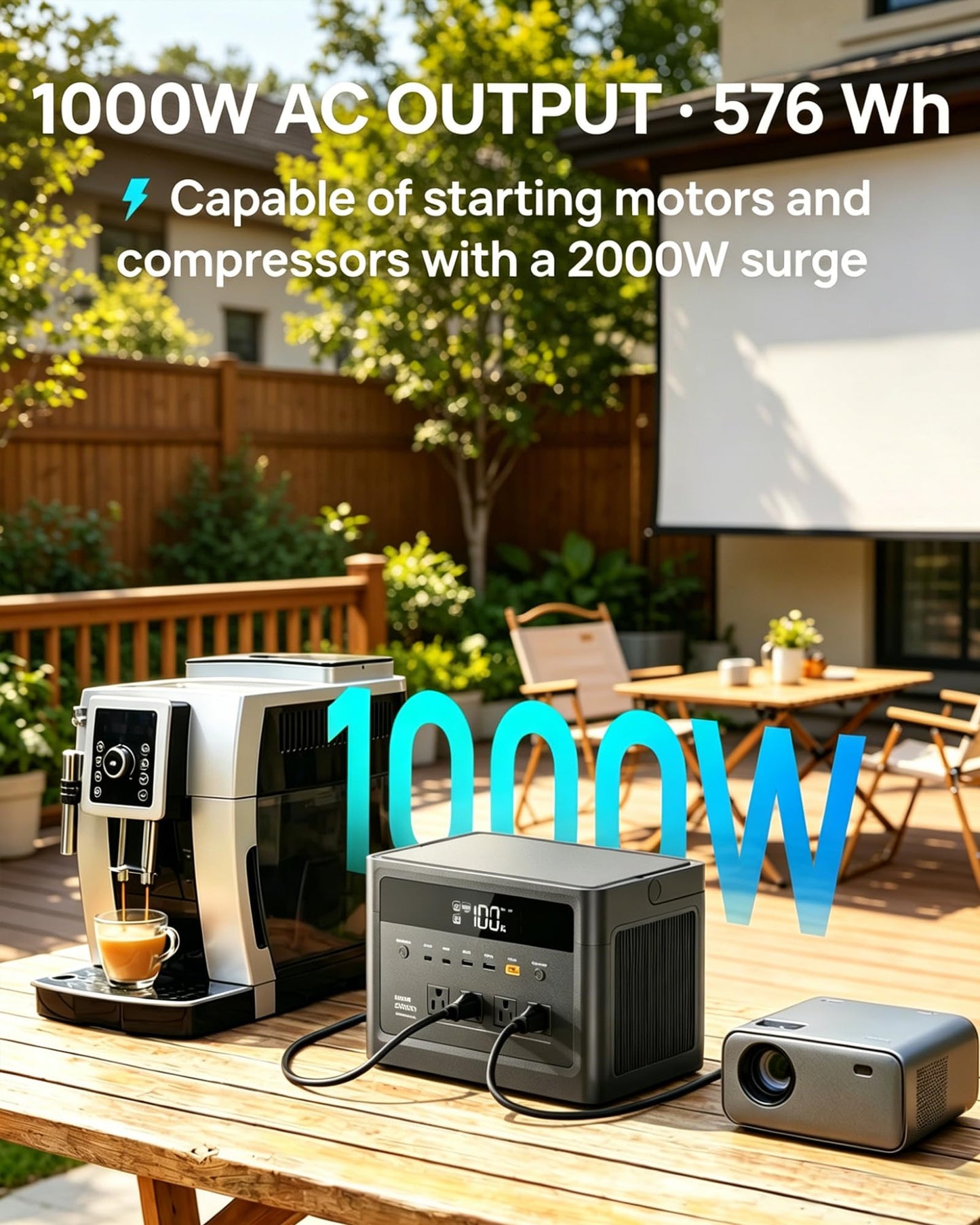 DaranEner 1000W Solar Generator (2000W Peak), 576Wh LiFePO4 Battery Portable Power Station, 1.8H Fast Charge, Home Emergency Backup, Portable Generator for RV Camping, Travel (Solar Panel Optional)