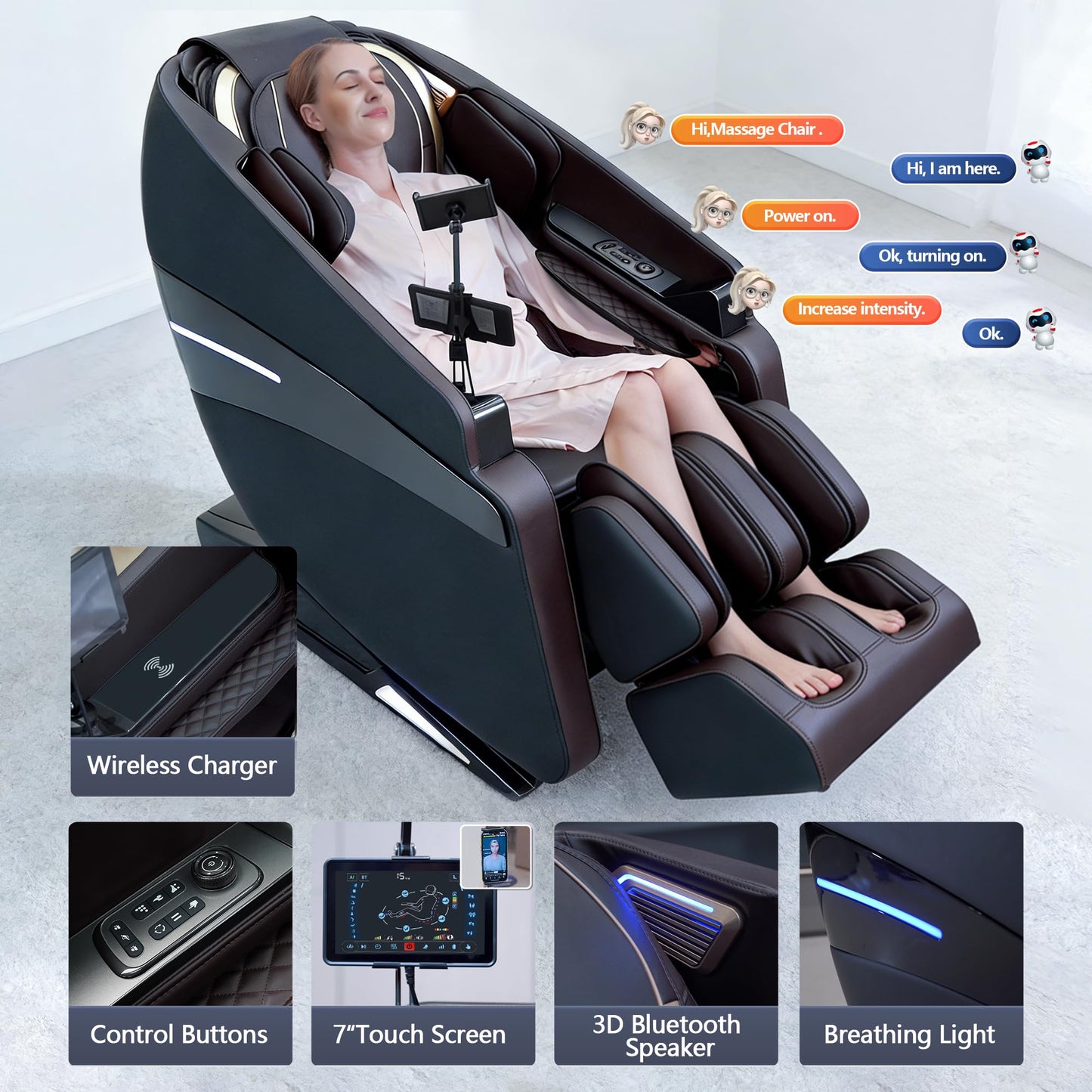 Vosaky Massage Chair Full Body Recliner with Heat Zero Gravity 57'' SL Track Shiatsu Massage Chair for Home Office with AI Voice, 7" Touch Screen, Wireless Charging,Neck & Shoulder Relief