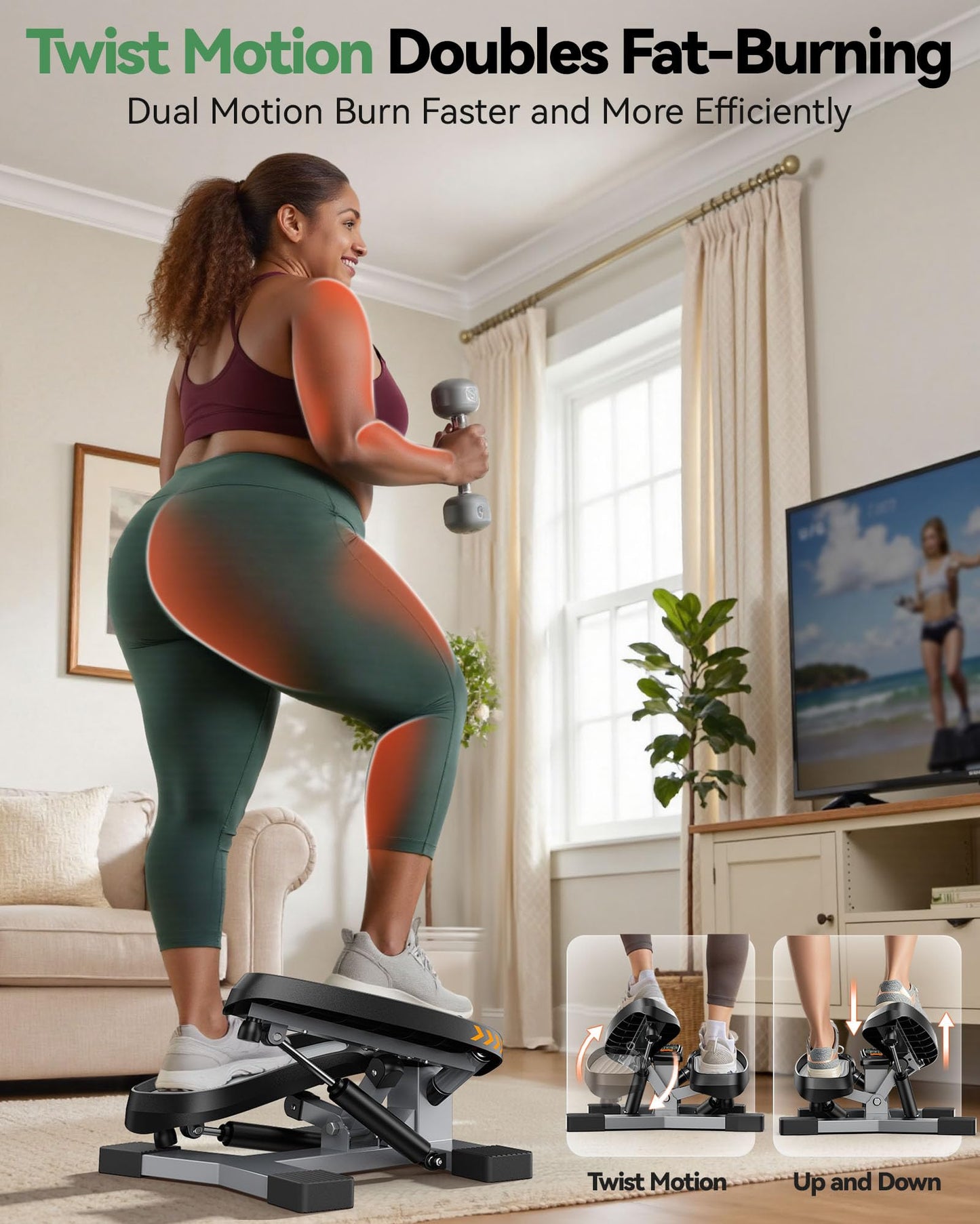 SPORTSROYALS Twist Stepper,Steppers for Exercise at Home,Stair Stepper with Resistance Bands for Full Body Workout, 660lbs Weight Capacity