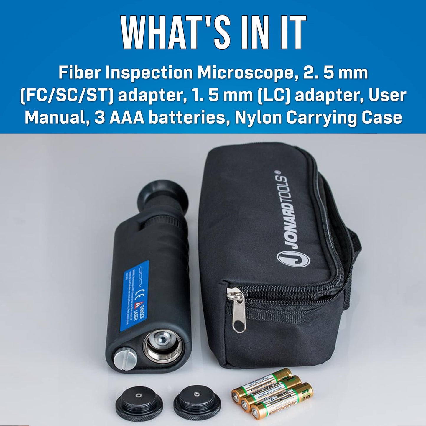 Jonard Tools FIM-400 Fiber Optic Inspection Microscope 400x with FC/SC/ST and LC Adapters
