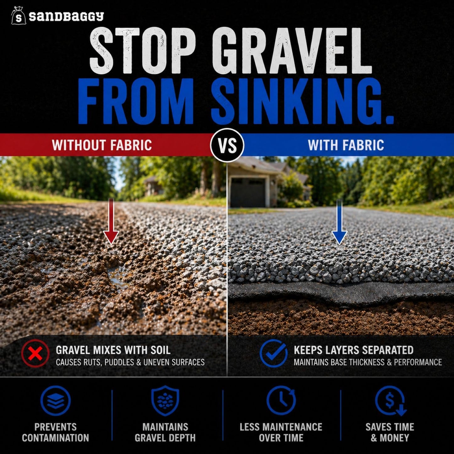 Soil Separation Fabric | Non-Woven Geotextile Filter Fabric (8 oz) – Drainage & Filter Barrier Fabric for French Drains & Trenches | USA Made - Sandbaggy (3 ft x 100 ft Roll)