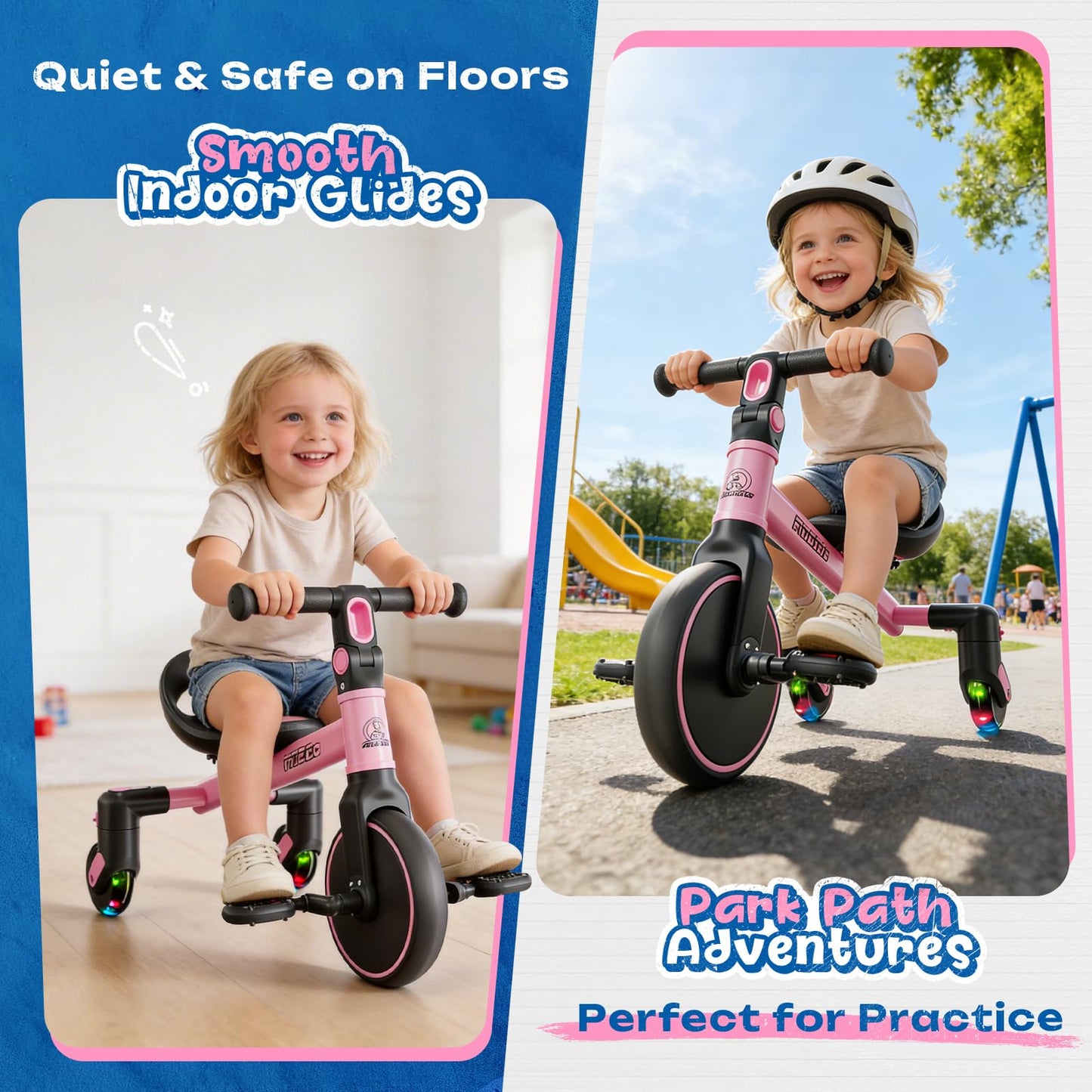 Ridego 3-in-1 Toddler Tricycle for 2-5 Years, Drift Trike with 360° Spin, Light Up Wheels, Adjustable Seat, Toddler Bike for Boys Girls