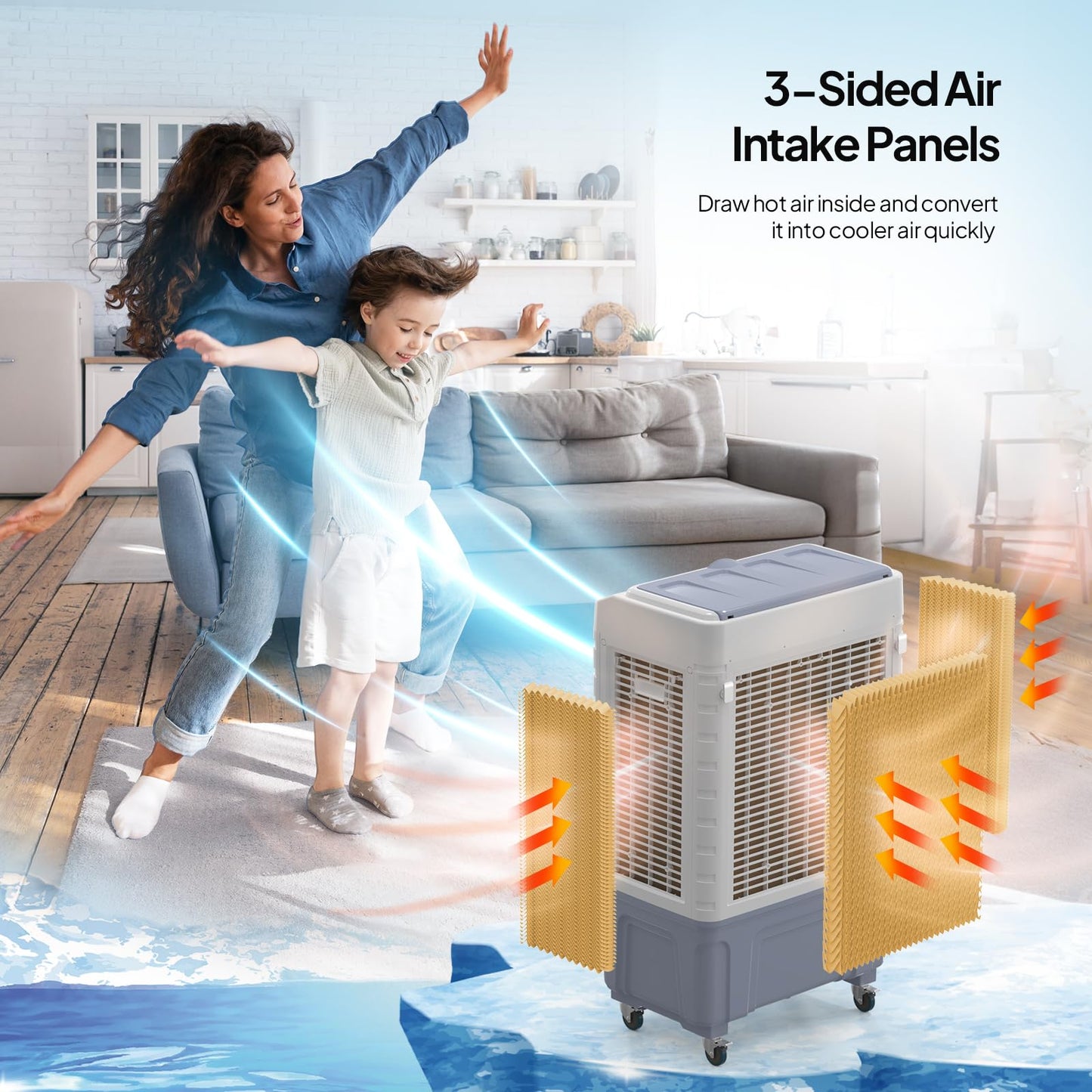 ROVSUN 13.2Gal Portable Swamp Cooler, 4100CFM Evaporative Air Cooler with Auto Oscillating, Remote, 3 Speeds, 7.5H Timer & 4 Ice Packs, 3-IN-1 Humidifying Cooling Fan Indooor Outdoor Patio Garage