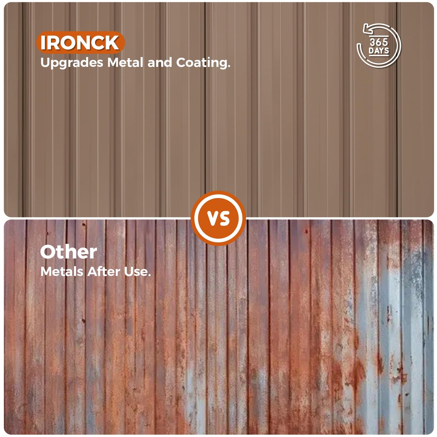 IRONCK 8x6FT Outdoor Storage Shed with Lockable Doors, 7.4x5.3FT Base Galvanized Steel Metal Garden Tool Shed with Breathable Vent for Yard Bins/Generator/Wheelbarrow Storage, Brown
