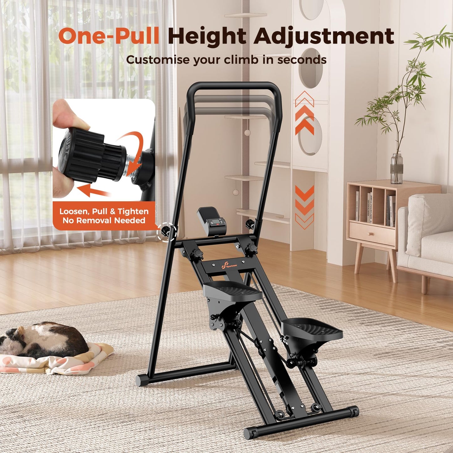 Sportneer Foldable Stair Stepper for Home Gym, Adjustable Resistance, Vertical Climber with Handlebar, Extended Step Range for Full-Body Workouts with 440lbs Weight Capacity Black