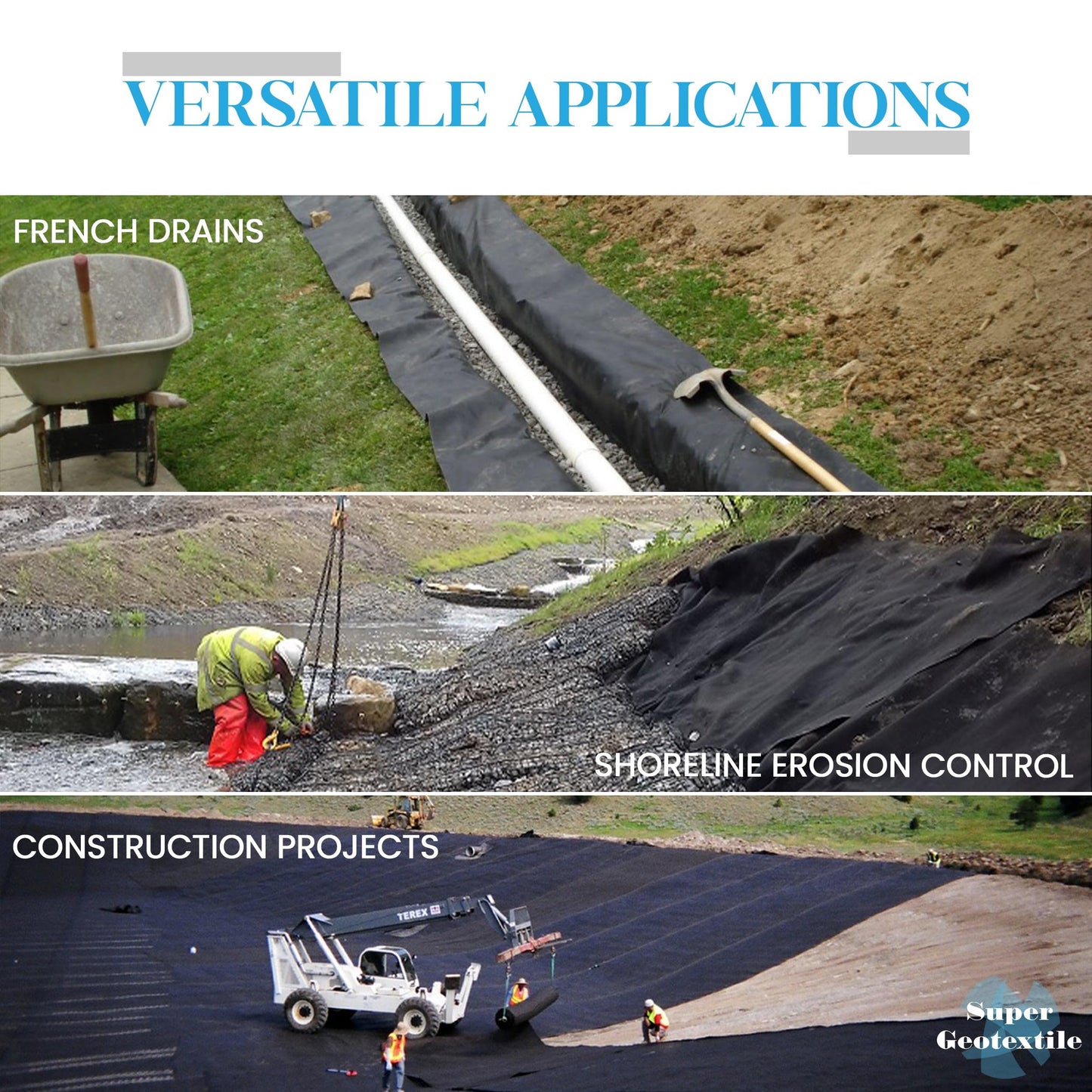 Super Geotextile 4, 6, 8 oz Non Woven Fabric for Landscaping, French Drains, Underlayment, Erosion Control, Construction Projects - 6 oz (6X100)