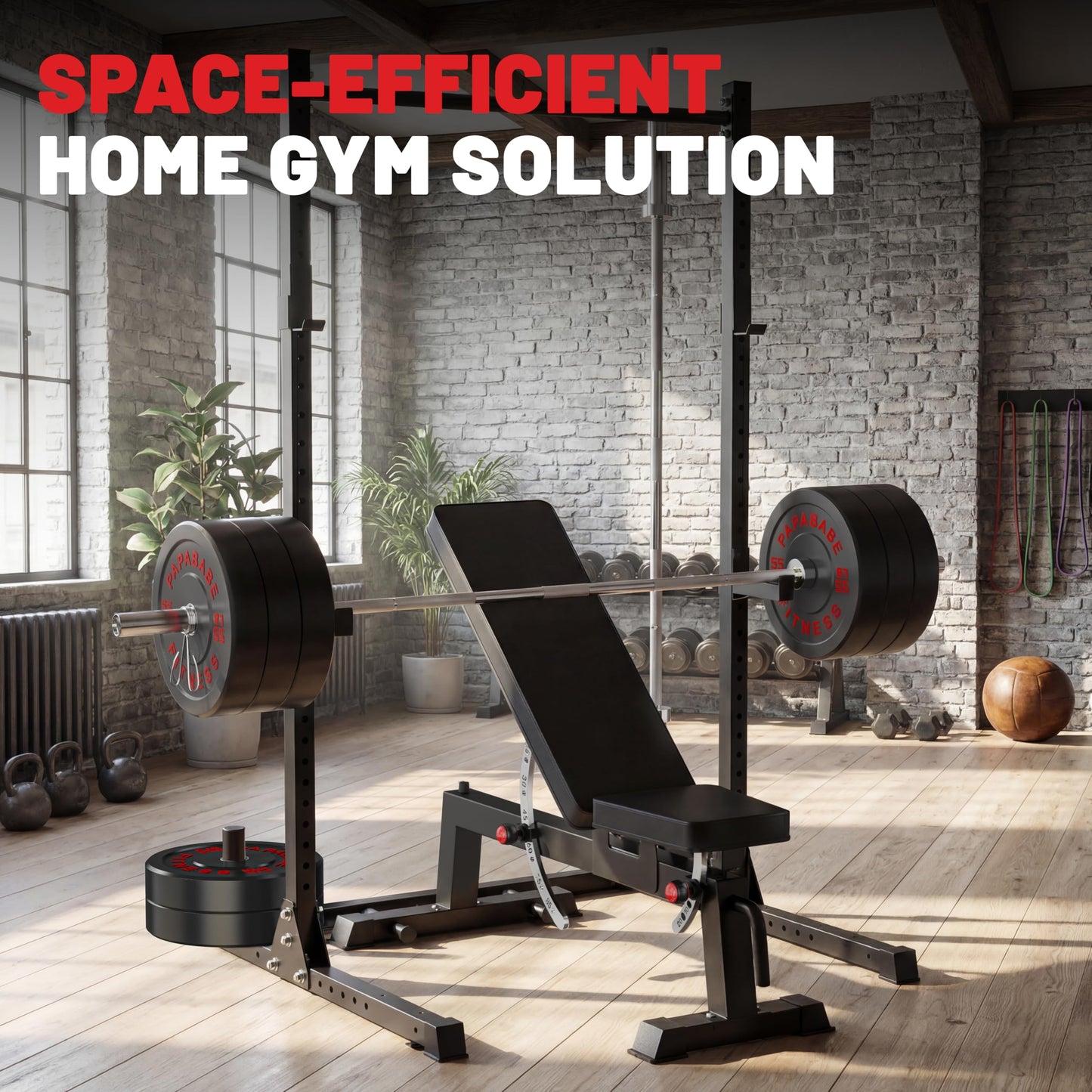 Squat Rack with Pull Up Bar for Home Gym, Adjustable Power Cage with J-Hooks, Multi-Functional Power Rack for 6FT, 7FT Barbell, Strength Training and Bodybuilding Equipment