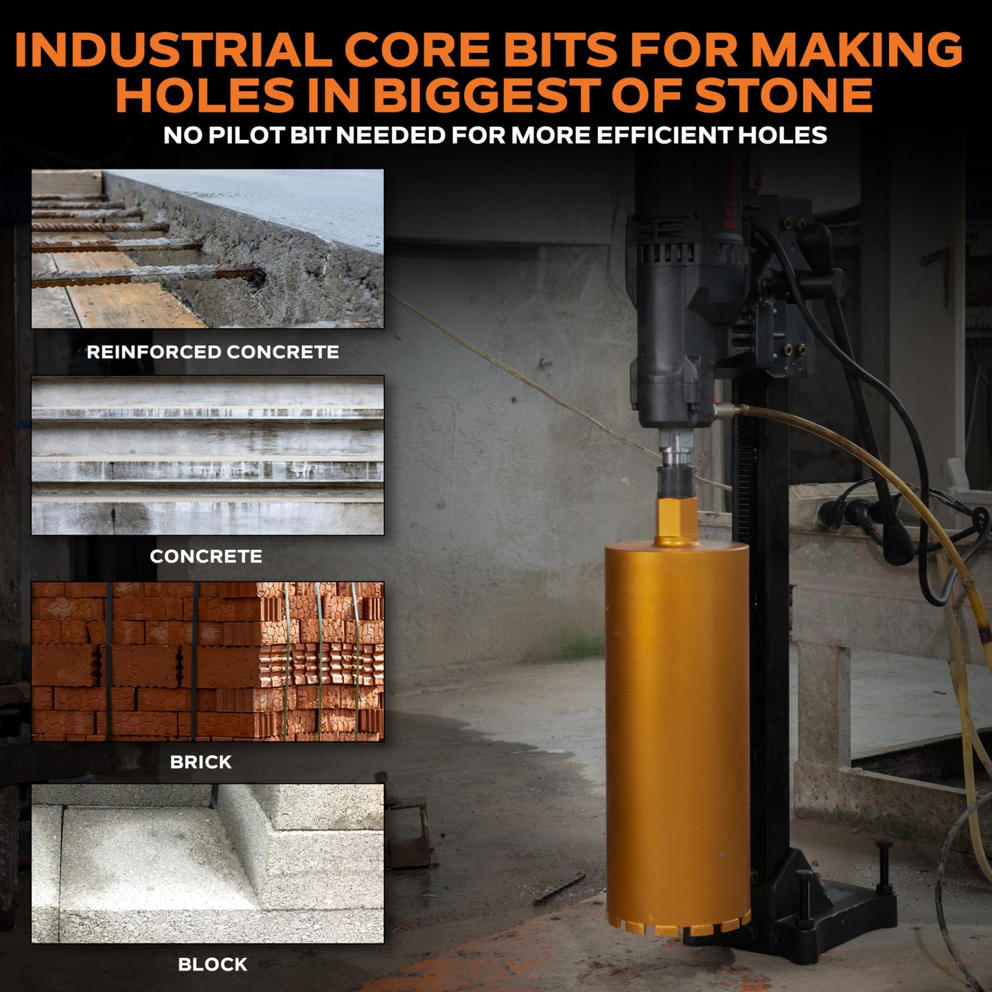KSEIBI 619178 Wet Drill Core Bits 7" for Concrete, Marble, Granite, Brick, and Hard Masonry 16" Drilling Depth, 10mm Segment Height 1-1/4"-7 Arbor, Wet Only Hole Saw