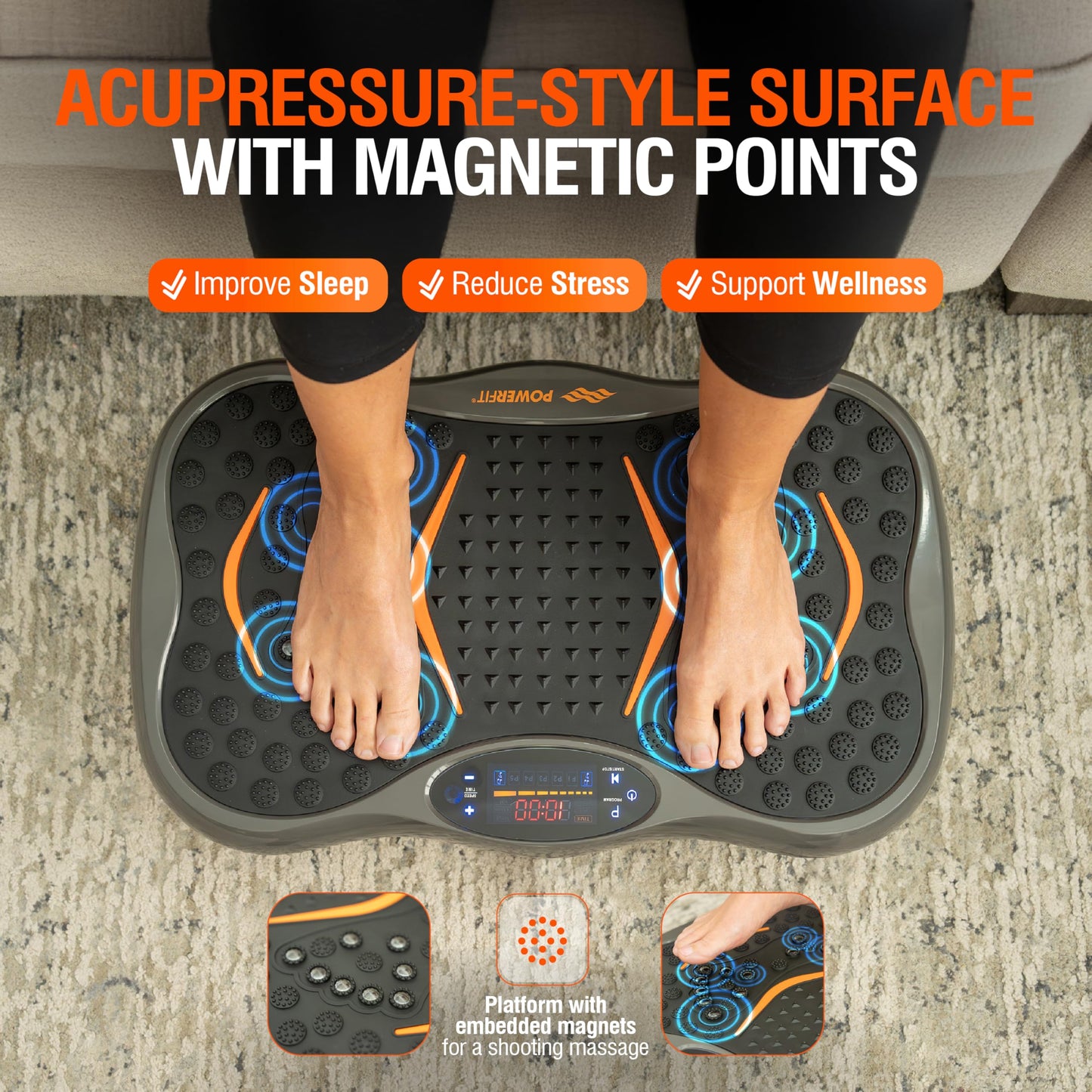 Powerfit Vibration Plate Exercise Machine - Waver Full Body Vibration Platform for Weight Loss & Lymphatic Drainage - Best Power Plate for Seniors - 200 Lbs Capacity