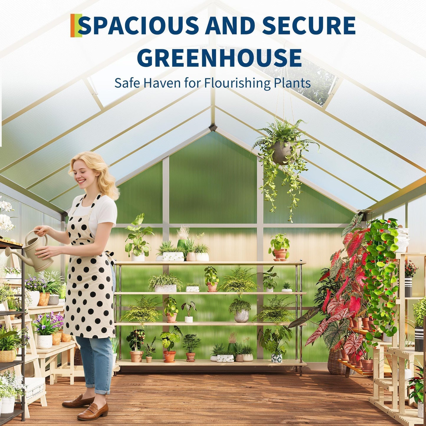 GarveeHome 6X10 FT Greenhouse for Outdoors, Walk-in Greenhouse Kit with Aluminum Frame, Polycarbonate Panels, Adjustable Roof Vent, Sliding Door, Secure Lock for Outside Garden, Patio, Backyard