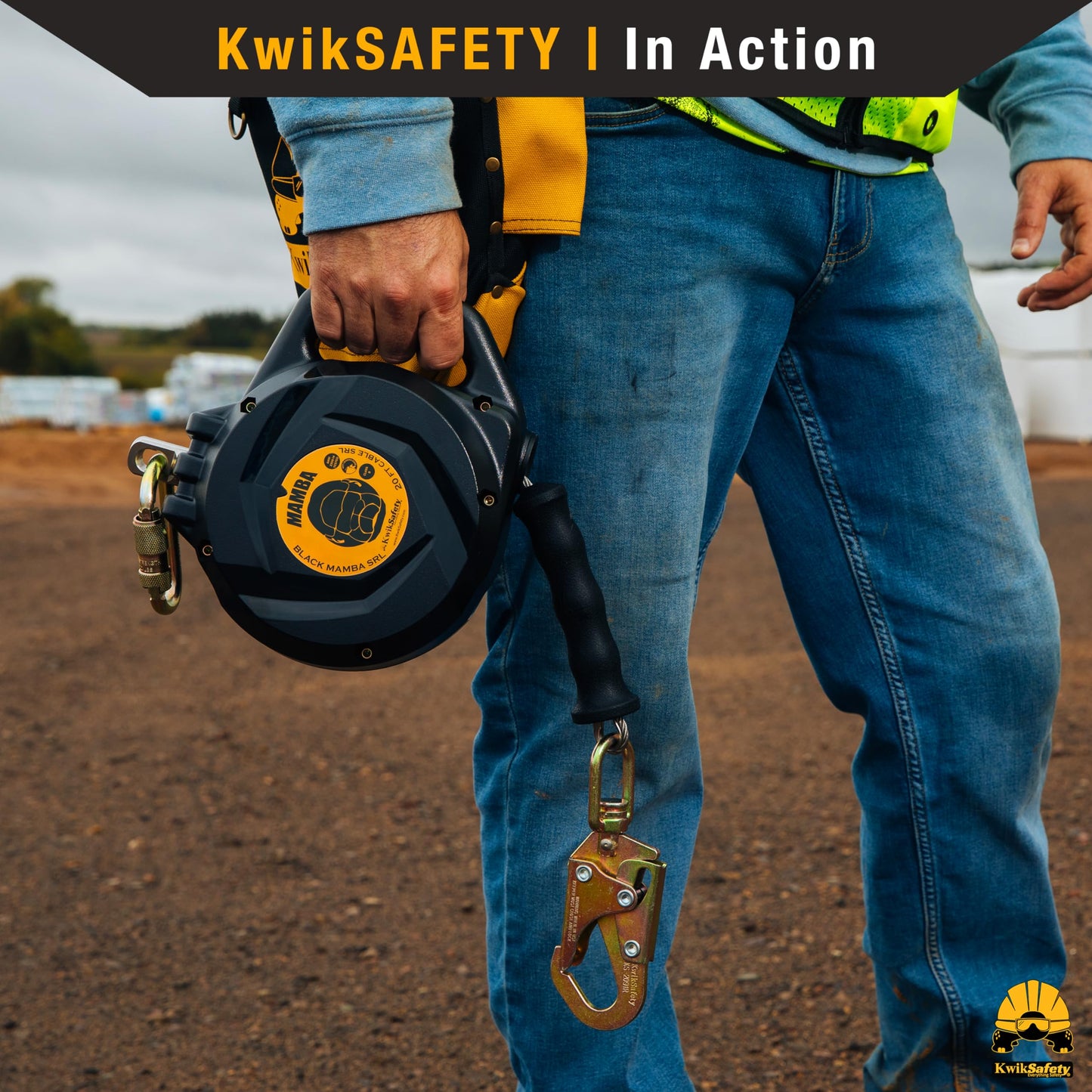 KwikSafety - Charlotte, NC - Mamba 50’ Self Retracting Lifeline [Carbonate + Integrated Handle] Class 1 Cable SRL ANSI OSHA Retractable Fall Arrest Safety Roofing Construction Gear