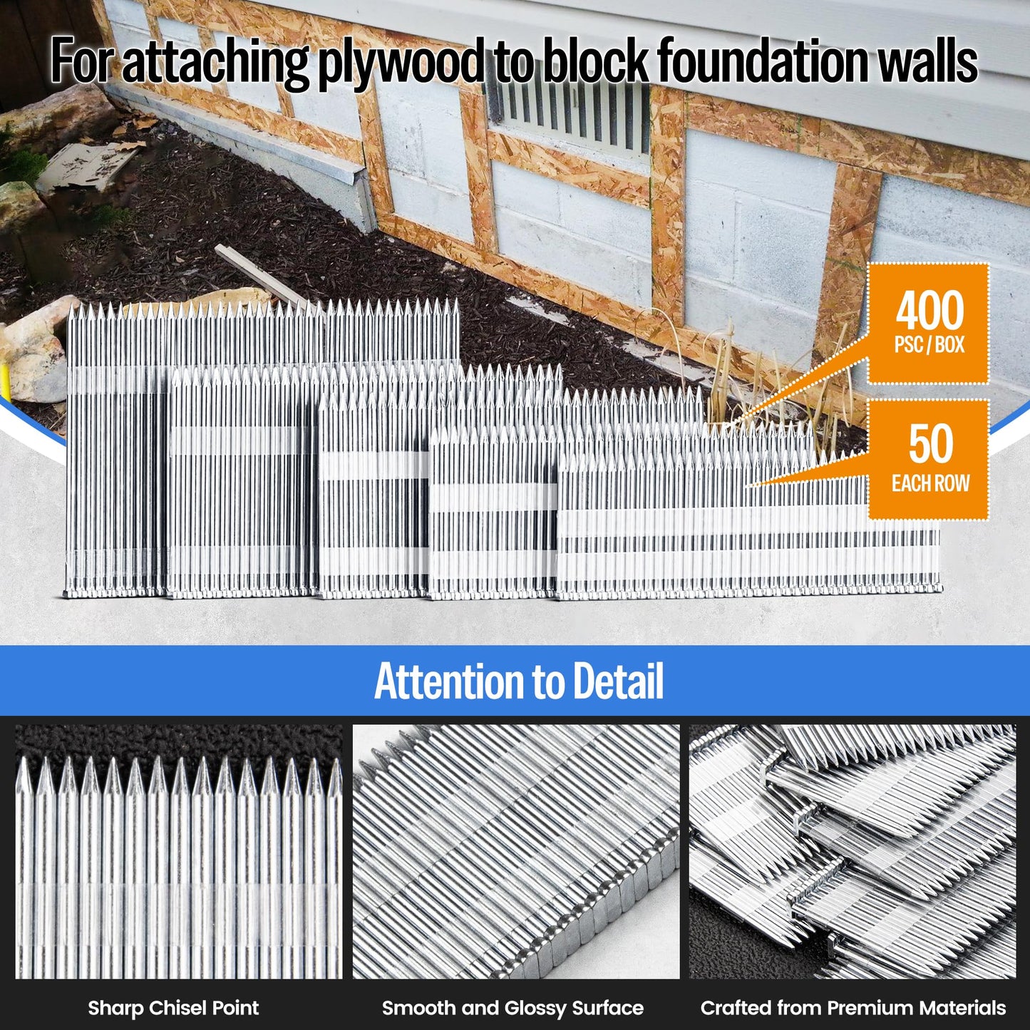 meite ST64L Concrete Nail Gun with 14 Gauge 2-1/2 Inch T Nails, Heavy Duty Pneumatic Concrete T-Nailer Gun for Wood-to-Concrete Projects, 100PCS Magazine