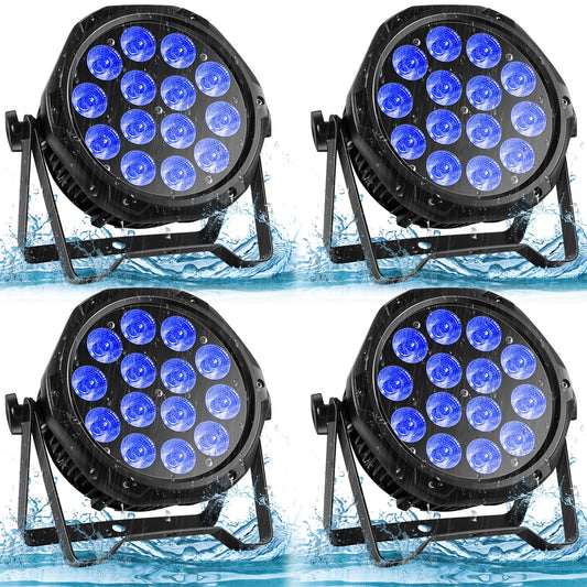 14LED Par Lights, Outdoor Waterproof Par Can Light, RGBW 4in1 Stage Light, 210W DMX Control Wash Uplight Strobe Effect for Events, Stage, Wedding, Church, Party, Garden, Building (4 Packs)