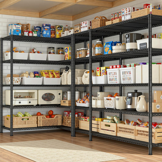 70.8"H Storage Shelves, 5-Tier Metal Shelving 1200 High-Load Heavy Duty Wire Shelving, Adjustable Metal Shelves-L Shaped Wire Shelving Units for Kitchen Garage Pantry Basement, 52.36"W x13.78"Dx70.8"H