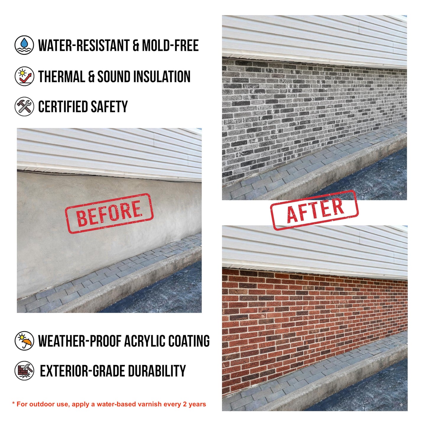 3D Faux Brick Wall Panels – Lightweight Styrofoam Cladding for Interior & Exterior Use | DIY Decorative Panels | 9 Pack (40"x20") | Ideal for Living Room, Kitchen, Outdoor Walls Babylon