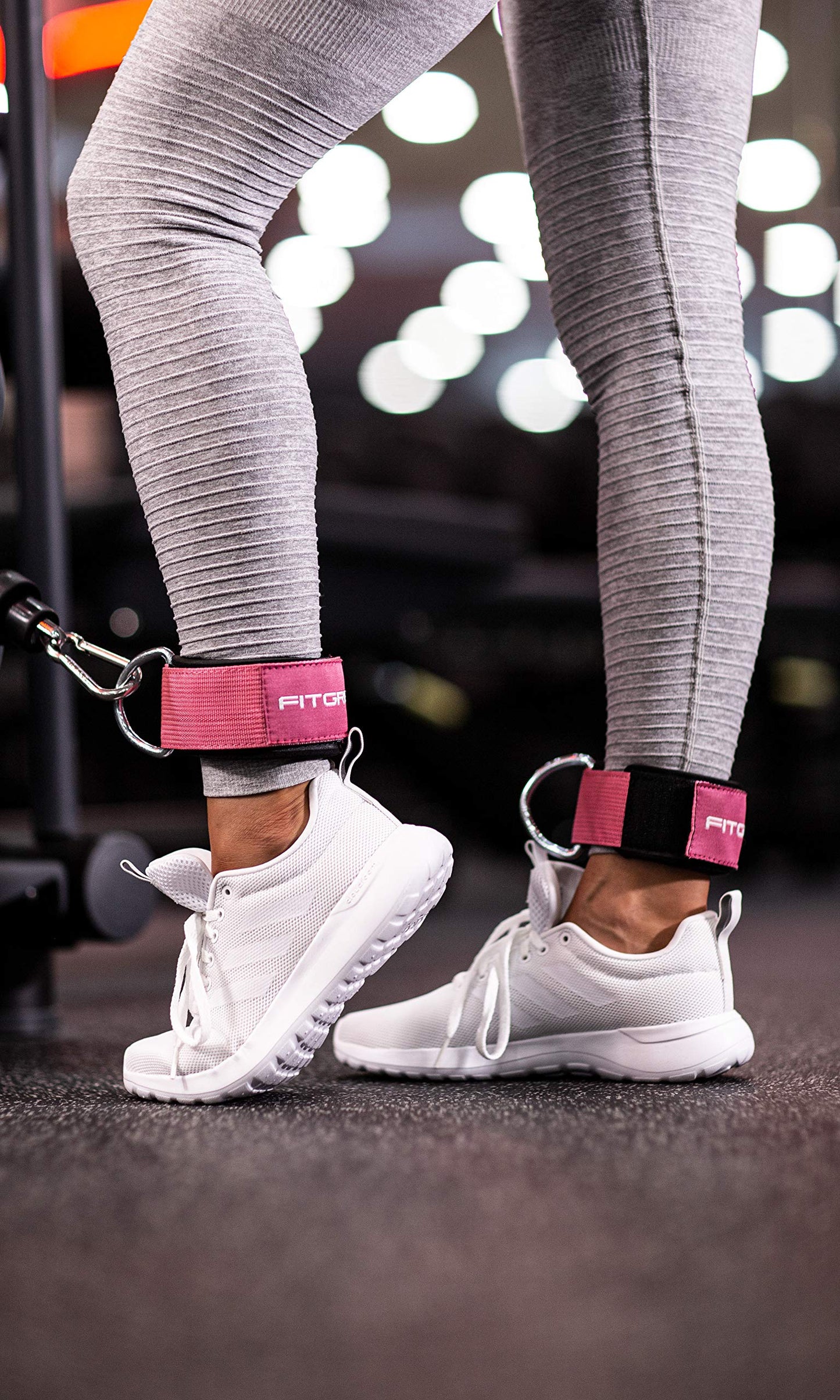 Fitgriff® Ankle Straps V2 for Cable Machine (2 Pieces) - Gym Workout Equipment - Leg Pulley Attachment, Kickback Straps (Pink)