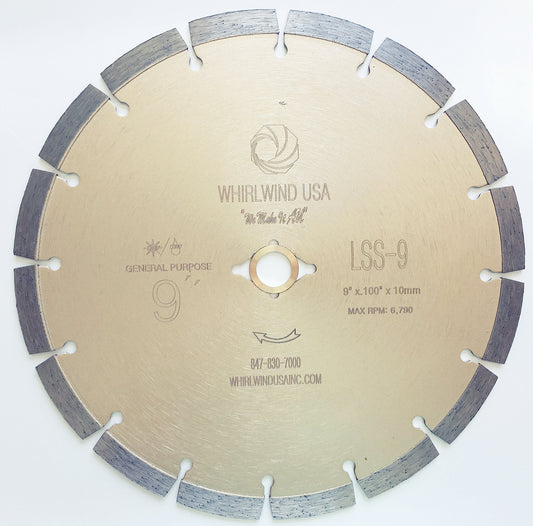 Whirlwind USA LSS 9 inch Dry or Wet Cutting General Purpose Power Saw Segmented Diamond Blades for Masonry Brick/Block Pavers Concrete Stone (9")
