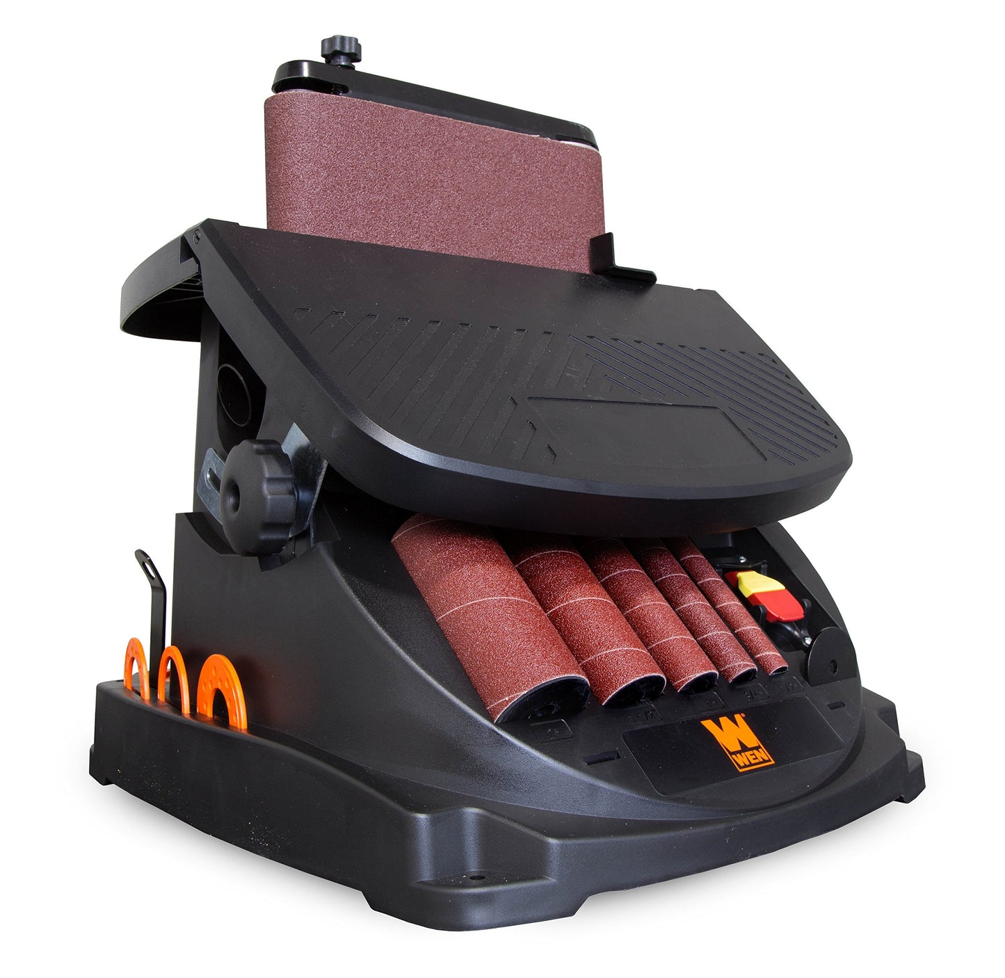 WEN 6524 Oscillating Belt and Spindle Sander & POWERTEC 4 x 24 Inch Sanding Belts, 3 Each of 60 80 120 150 240 400 Grits, 18PK