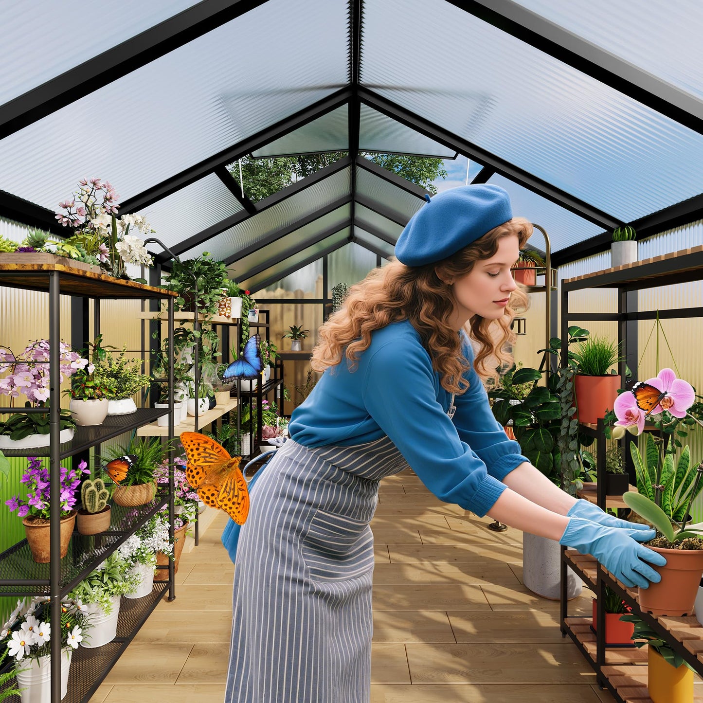 6x10 ft Walk-in Greenhouse, Polycarbonate Panels with Reinforced Aluminum Frame, Large Garden Green House for Planting and Seed Starting, Quick-Assembly Structure with Adjustable Roof Vent
