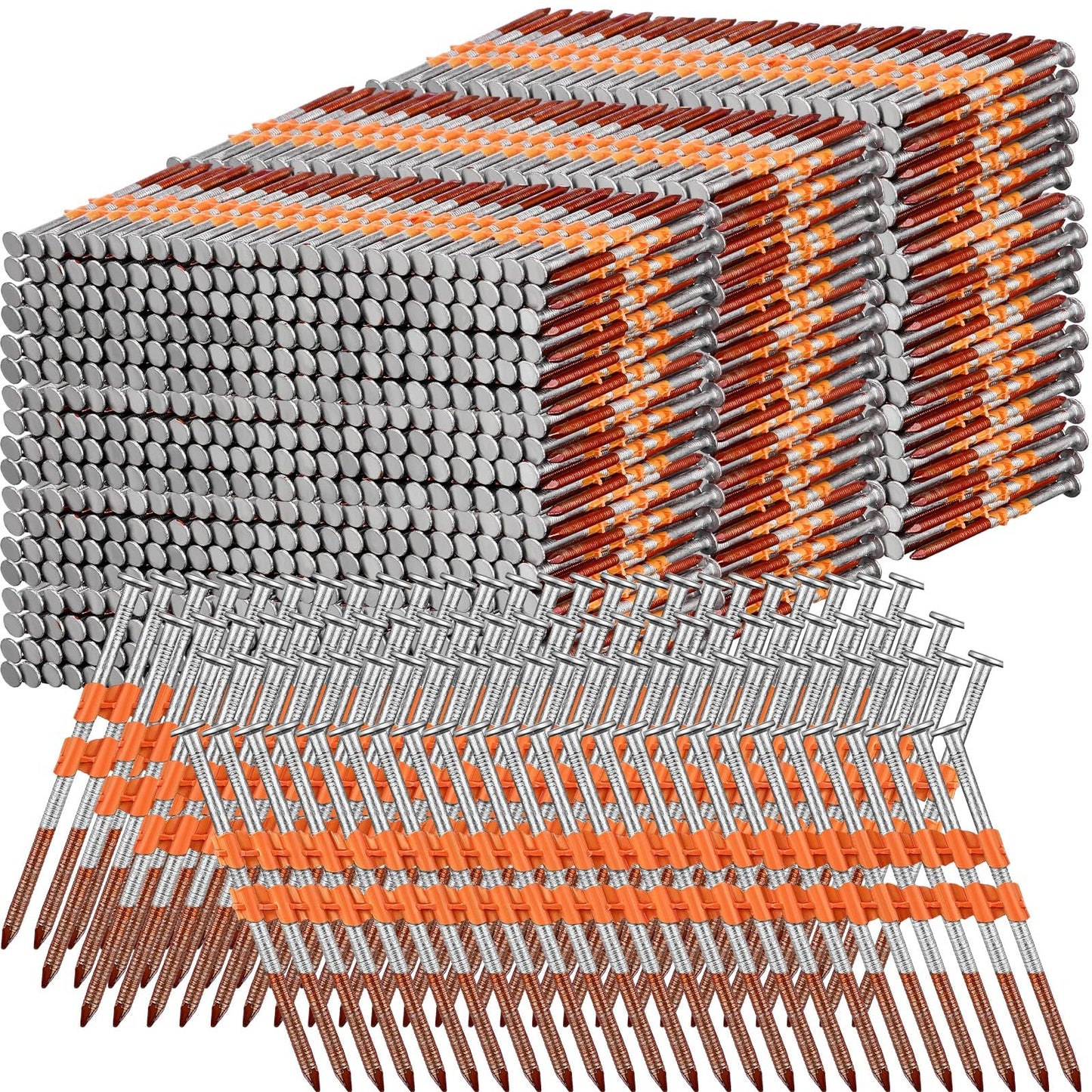 MorningRo 3000 Counts Hot Dipped Galavanized Framing Nails, 3 x 0.12 Inch, 21 Degree Round Head, Ring Shank for Use in All Pressure Treated Lumber
