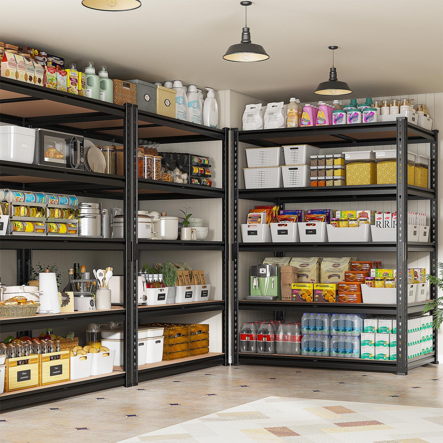 REIBII 2400LBS Garage Shelving 5 Tier Storage Shelves Heavy Duty, Adjustable Metal Shelving Unit,Garage Shelves for Basement,Warehouse,Pantry,Closet,Kitchen 72" H x 36" W x 16" D,2 Pack