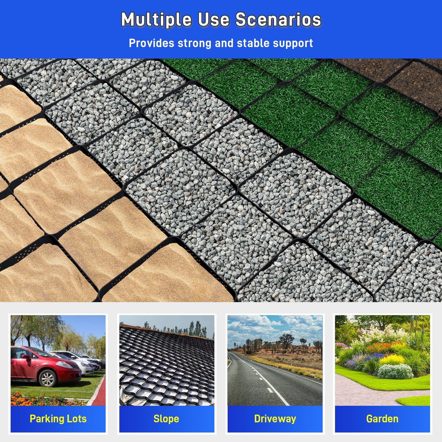 3" Thick Gravel Grid 49.5x6.5 FT, Geo Ground Grid with Connectors and Stakes, Geo Cell Gravel Retainer 1885 LBS Per Sq ft Stabilization System for Driveway DIY Patio Pavement Park Garden & Slope