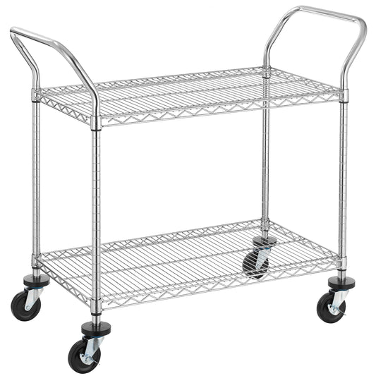 Finnhomy 2-Tier Commercial Grade Rolling Cart, Heavy Duty Utility Cart, Carts with Wheels and Handles, Kitchen Cart on Wheels, Metal Serving Cart with 500 lbs Capacity, Shelf Size 20" D x 36" W, NSF