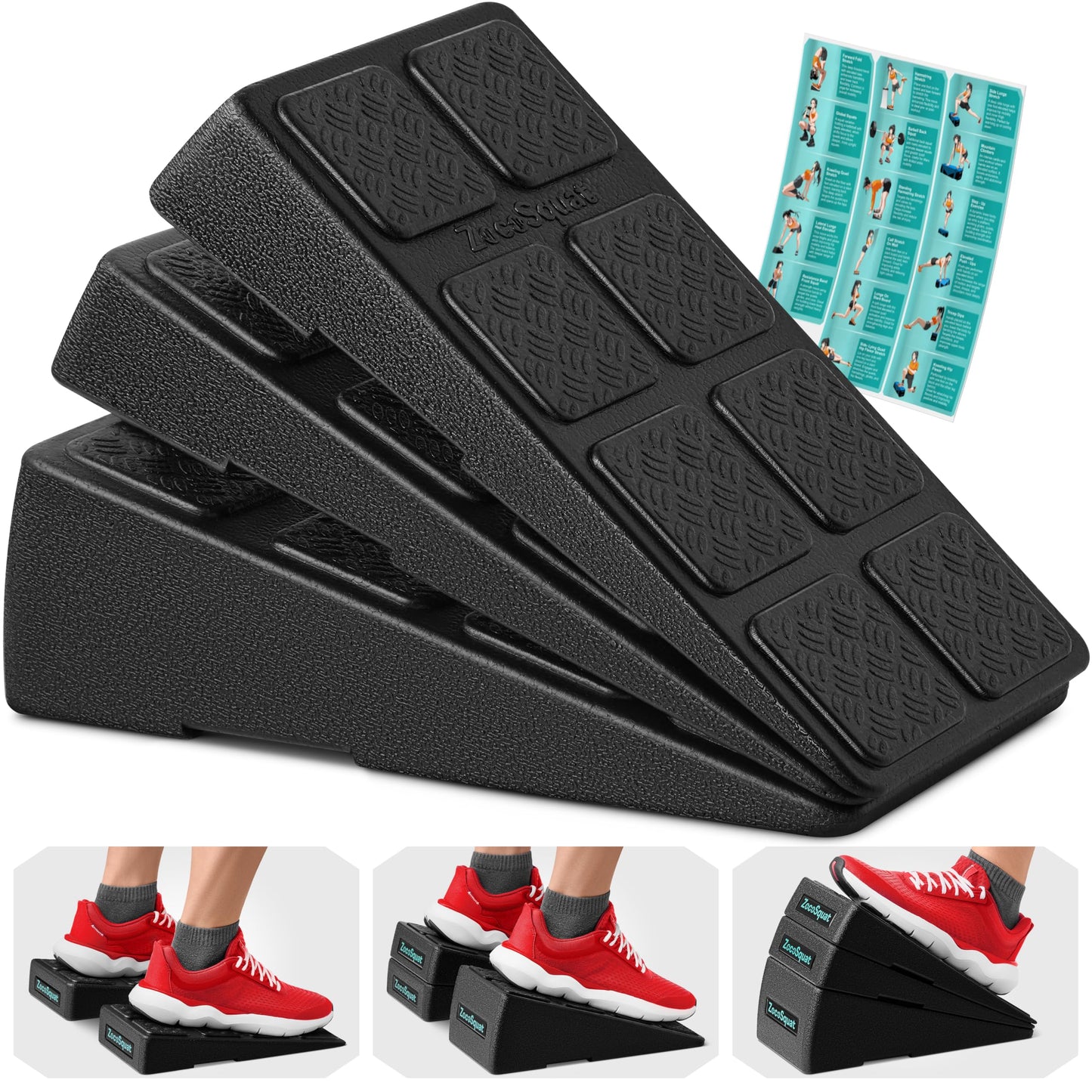 Squat Wedge Block Set of 3/5 - 960 LBS Capacity - Slant Board for Calf Stretching with 5 Stackable Angles - Calf Stretcher Slant Board - Workout Equipment - EPP Material for Exercise Equipment & Physical Therapy