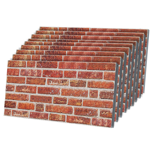 3D Faux Brick Wall Panels – Lightweight Styrofoam Cladding for Interior & Exterior Use | DIY Decorative Panels | 9 Pack (40"x20") | Ideal for Living Room, Kitchen, Outdoor Walls Vermilion