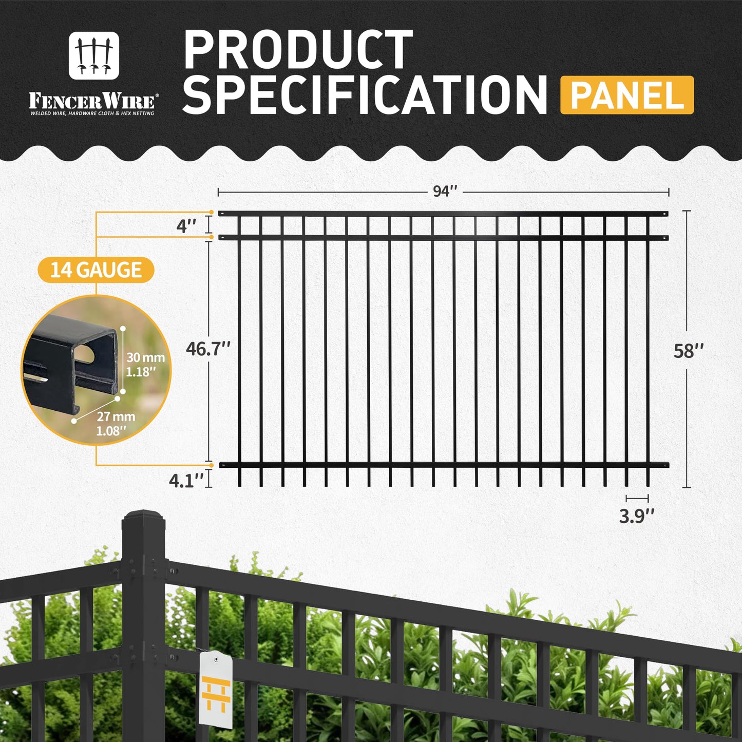 Fencer Wire 100FT Heavy Duty Flat Top Fence Barrier Kit, Anti-Rust Metal Steel Fence with 5FT Height X 8FT Width Panels, with Flat Top Gate, Posts, Connectors, Outdoor Fencing for Yard