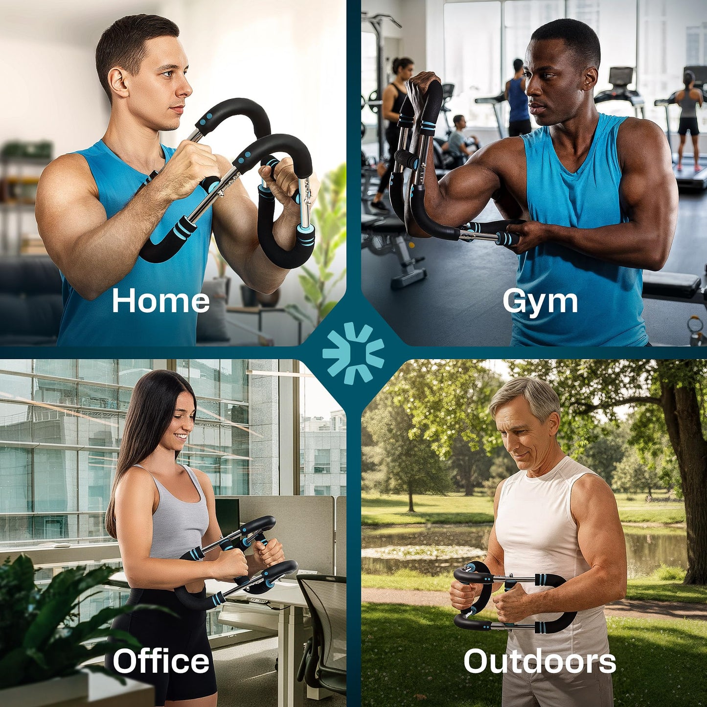 ENERGILZ Twister Arm Trainer | Chest Workout Equipment Also for Biceps, Shoulders, Forearms, Back, Legs; Arm Chest Trainer for Men, Women, Beginners, Pros | 2 Spring Sets, 6 Resistance Levels (Blue)