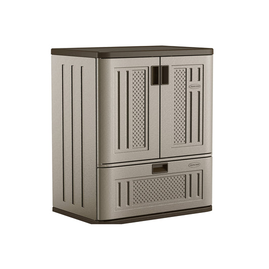 Suncast Base Storage Cabinet with Drawer for Garage Organization - Lockable Single-Drawer Organizer with Shelf for Garden Supplies, Paint Cans & Outdoor Tools, Multi-Wall Resin Construction, Platinum