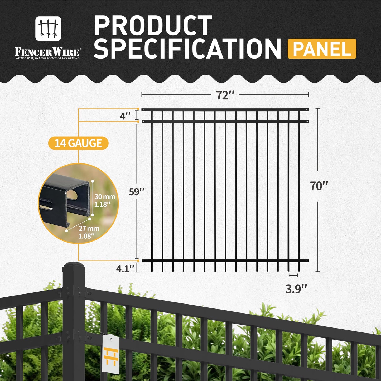 Fencer Wire 100FT Heavy Duty Flat Top Fence Barrier Kit, Anti-Rust Metal Steel Fence with 6FT Height X 6FT Width Panels, with Arched Gate, Posts, Connectors, Outdoor Fencing for Yard