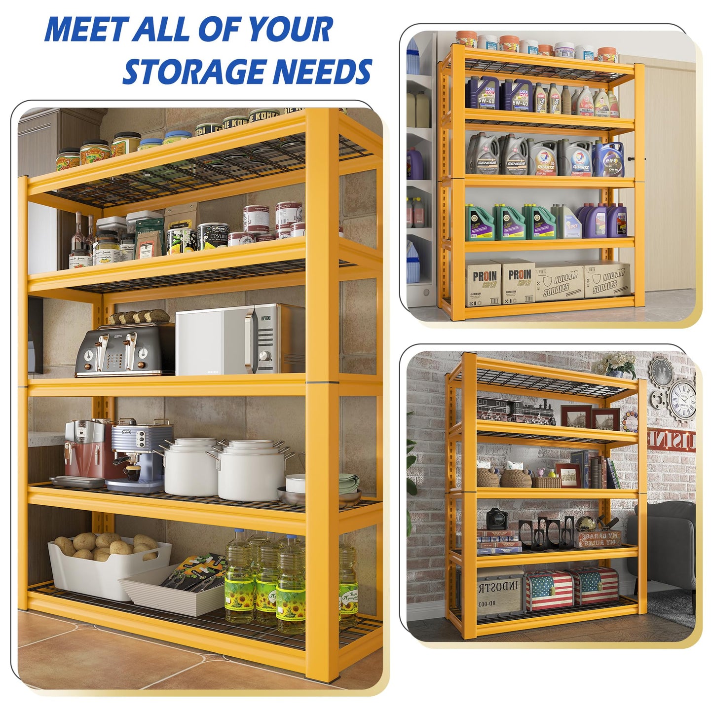 REIBII Orange Garage Shelving, 3010 LBS Heavy Duty Storage Shelves, Adjustable 5 Tier Metal Shelf for Home, Kitchen, Basement, Commercial, Warehouse, Office (72" H x 35.5" W x 16" D)