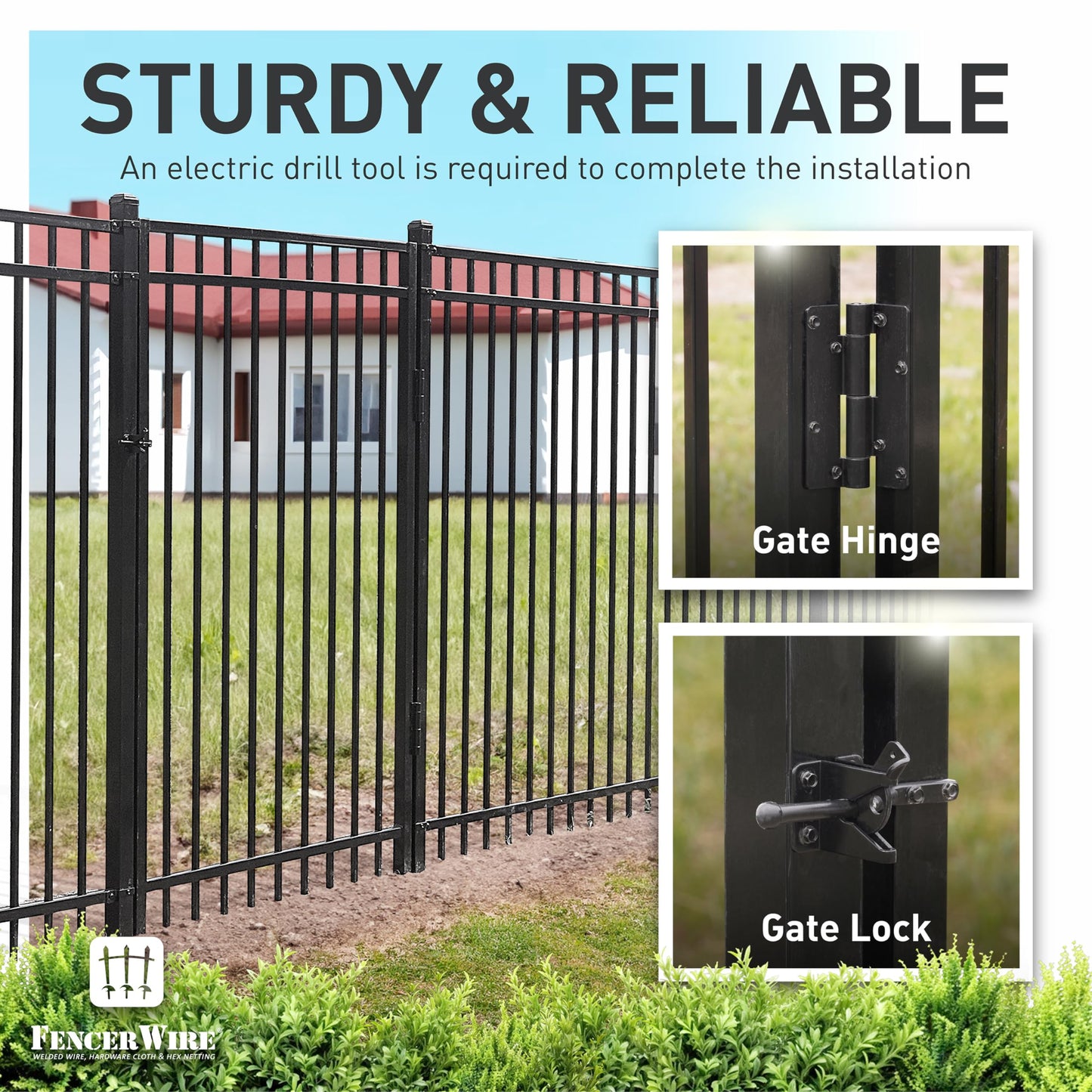 Fencer Wire Heavy Duty Flat Top Fence Gate, 5FT Height x 4FT Width Outdoor Fence Gate, Outdoor Anti-Rust Metal Steel Gate for Fencing Barrier, Decorative Garden Gate with Gate Lock